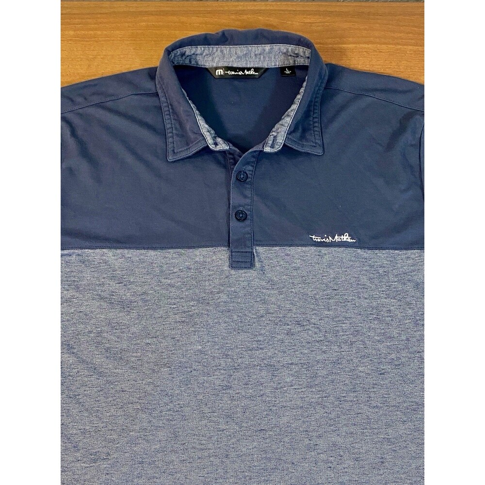 Travis Mathew Polo Shirt Men's Large Blue Golf Performance Logo Lightweight